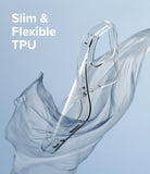 iPhone 13 Pro Case | Air - Clear phone case floating in light blue fabric with text Slim & Flexible TPU.