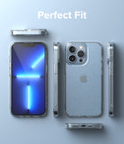 iPhone 13 Pro Case | Air - Multiple views of a glittery clear phone case on an iPhone 13 Pro against a light blue background.
