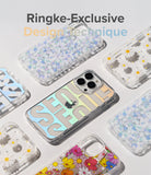 iPhone 13 Pro Case | Fusion Design - Assorted clear phone cases with floral and holographic text designs on a white background.