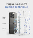 iPhone 13 Pro Case | Fusion Design - Exploded view of a floral phone case showing outer, fusion, and inner print layers.