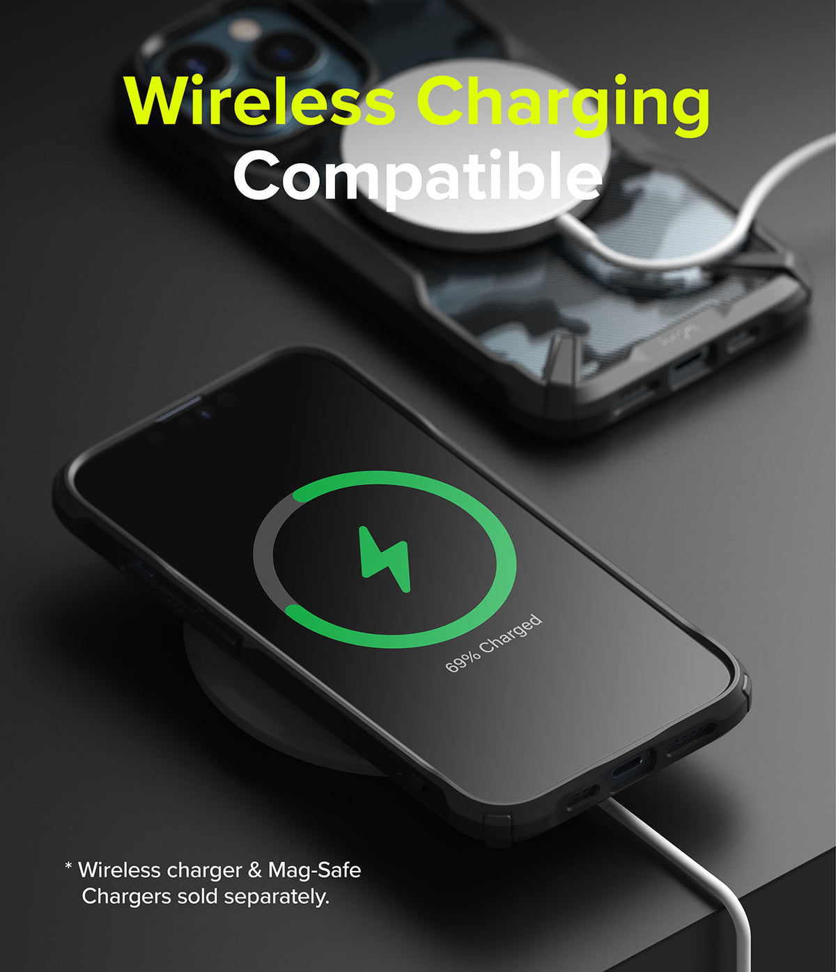 iPhone 13 Pro Case | Fusion-X - iPhone 13 Pro with Fusion-X case charging wirelessly with a MagSafe charger.