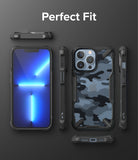iPhone 13 Pro Case | Fusion-X - Multiple views of a camo-patterned phone case showing front, back, and side profiles.