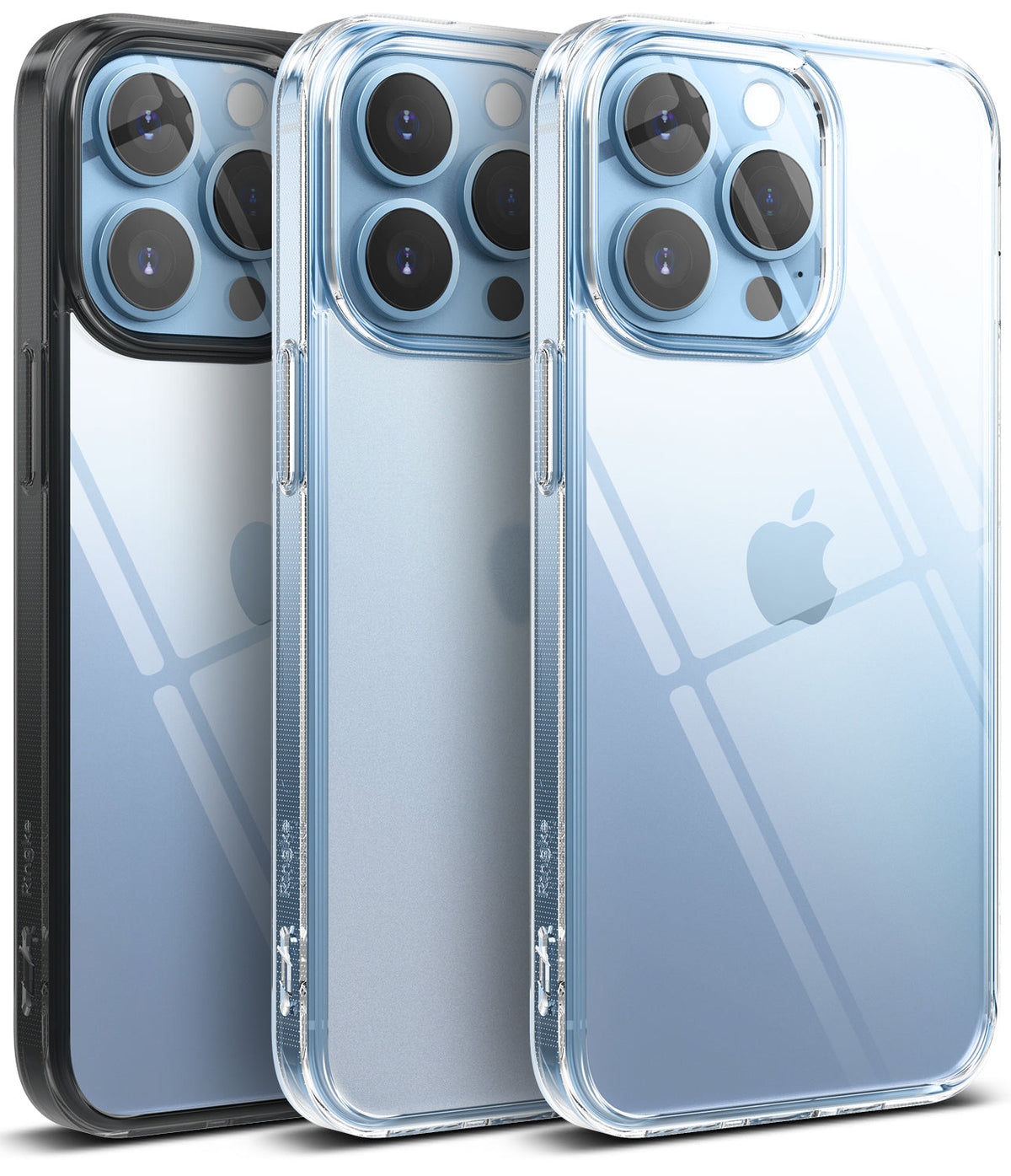 iPhone 13 Pro Case | Fusion - Three iPhone 13 Pro phones in black, blue, and clear Fusion cases shown from the back.