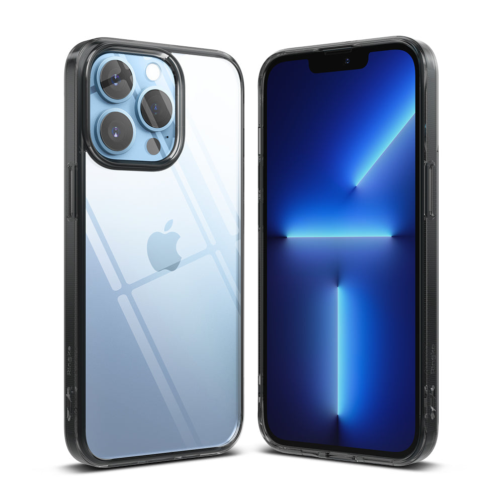 iPhone 13 Pro Case | Fusion - Clear protective case on a blue iPhone 13 Pro showing front and back views.