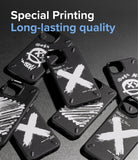 iPhone 13 Pro Case | Onyx Design - Multiple black phone cases with white graphic prints arranged on a dark surface.