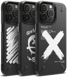 iPhone 13 Pro Case | Onyx Design - Three black phone cases with distinct white graphic prints and textured surfaces.