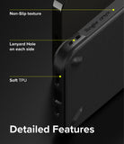 iPhone 13 Pro Case | Onyx - Close-up of black phone case highlighting non-slip texture, lanyard holes, and soft TPU material.