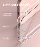 iPhone 13 Case | Air - Close-up of clear phone case highlighting lanyard holes, soft TPU material, and micro-dot texture.