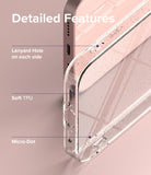 iPhone 13 Case | Air - Close-up of a glittery clear phone case highlighting lanyard holes, soft TPU, and micro-dot texture.