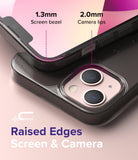 iPhone 13 Case | Air - Close-up of phone case showing 1.3mm screen bezel and 2.0mm camera lips for raised edge protection.