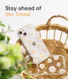 iPhone 13 Case | Fusion Design - Clear phone cases with white daisy patterns inside a woven wicker basket.