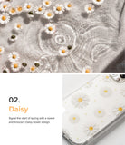 iPhone 13 Case | Fusion Design - Clear phone case with a white daisy pattern next to fresh daisies floating in water.