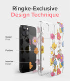 iPhone 13 Case | Fusion Design - Exploded view of a floral phone case showing outer, fusion, and interior print layers.