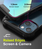 iPhone 13 Case | Fusion-X - Close-up of phone case showing 1.3mm screen bezel and 2.0mm camera lips for raised edge protection.