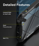 iPhone 13 Case | Fusion-X - Close-up of phone case highlighting lanyard holes, hard polycarbonate back, and soft TPU frame.