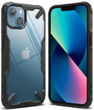 iPhone 13 Case | Fusion-X - Clear protective case with black rugged bumper edges shown from front and back views.