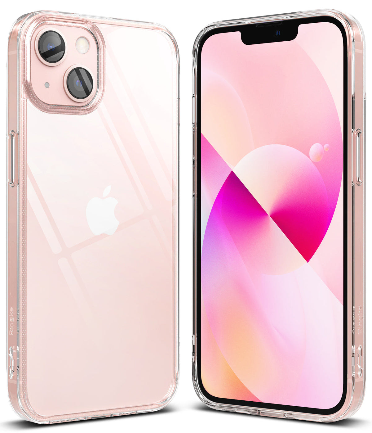 iPhone 13 Mini Case | Fusion - Clear protective case on a pink iPhone 13 Mini showing front and back views.