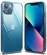 iPhone 13 Case | Fusion - Clear protective case shown from back and front on an iPhone 13 with a blue gradient screen.