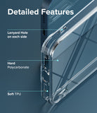 iPhone 13 Case | Fusion - Clear case features labeled with lanyard holes, hard polycarbonate back, and soft TPU bumper.