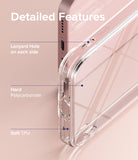 iPhone 13 Mini Case | Fusion - Close-up of a clear phone case highlighting lanyard holes, polycarbonate, and TPU materials.