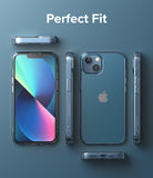 iPhone 13 Case | Fusion - Clear protective case shown from multiple angles on a blue background with the text Perfect Fit.