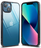 iPhone 13 Case | Fusion - Clear protective case shown from front and back on a blue iPhone 13 with a colorful screen display.