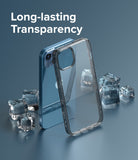 iPhone 13 Case | Fusion - Clear phone case standing next to a blue iPhone 13 surrounded by ice cubes on a blue background.