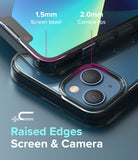 iPhone 13 Case | Fusion - Close-up showing 1.5mm screen bezel and 2.0mm camera lips on a protective phone case.