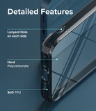 iPhone 13 Case | Fusion - Close-up of phone case highlighting lanyard holes, hard polycarbonate back, and soft TPU frame.