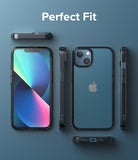iPhone 13 Case | Fusion - Multiple views of a blue iPhone 13 in a clear protective case against a blue background.