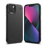 iPhone 13 Case | Onyx - Matte black textured protective case shown from the back and front on an iPhone 13.