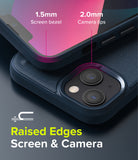 iPhone 13 Case | Onyx - Close-up showing 1.5mm screen bezel and 2.0mm camera lips for raised edge protection.
