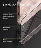 iPhone 13 Mini Case | Slim - Close-up of phone case features including lanyard hole, micro-dot pattern, and hard polycarbonate.