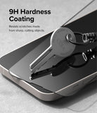 iPhone 14 Plus / 13 Pro Max Screen Protector | Full Cover Glass - iPhone 14 Plus / 13 Pro Max Screen Protector - A metal key resting on a phone screen protector to demonstrate scratch resistance.