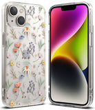 iPhone 14 Case | Fusion Design - Clear phone case with a delicate floral pattern, shown from the back and front views.