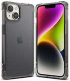 iPhone 14 Plus Case | Fusion Bumper - Front and back views of a clear, shock-absorbent bumper case on an iPhone.