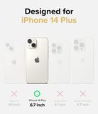 iPhone 14 Plus Case | Fusion Design - Comparison chart highlighting the iPhone 14 Plus with a green checkmark.