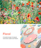 iPhone 14 Plus Case | Fusion Design - Clear phone case featuring hand-drawn pastel floral illustrations over a meadow.