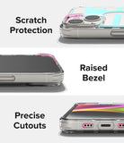 iPhone 14 Plus Case | Fusion Design - Three close-up views highlighting scratch protection, raised bezels, and precise port cutouts.
