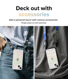 iPhone 14 Plus Case | Fusion Design - Two people wearing iPhone 14 Plus cases with colorful Seoul text designs attached to neck straps.
