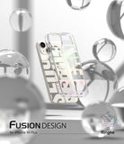 iPhone 14 Plus Case | Fusion Design - Clear phone case with pastel lettering floating among glass spheres.