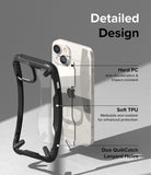 iPhone 14 Plus Case | Fusion-X - Exploded view of a phone case highlighting hard PC, soft TPU, and lanyard hole features.
