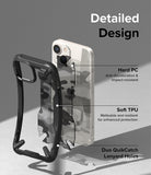 iPhone 14 Plus Case | Fusion-X - Exploded view of phone case showing hard PC back, soft TPU frame, and lanyard holes.
