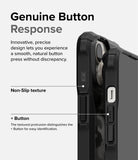 iPhone 14 Plus Case | Fusion-X - Close-up of phone case buttons highlighting non-slip texture and distinct plus button design.