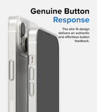 iPhone 14 Plus Case | Slim - Close-up of a clear phone case highlighting precise, responsive button covers on the side.