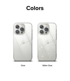 iPhone 14 Pro Max Case | Air - Two iPhone 14 Pro Max phones side-by-side, one in a clear case and one in a glitter clear case.