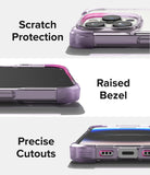 iPhone 14 Pro Max Case | Fusion Bumper - Close-ups showing purple bumper case features: scratch protection, raised bezels, and precise port cutouts.