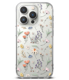 iPhone 14 Pro Max Case | Fusion Design - Clear phone case featuring a delicate, colorful floral pattern on a white background.