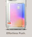iPhone 14 Pro Max Case | Fusion Card - Clear phone case with a gradient card slot and an arrow showing a push-out motion.