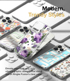 iPhone 14 Pro Max Case | Fusion Design - Clear phone cases with floral and graphic patterns displayed on white devices.